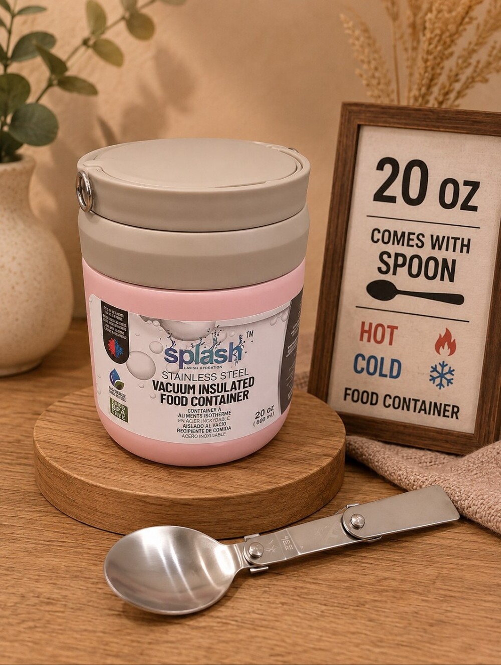 Vacuum Insulated Food Container with Folding Spoon